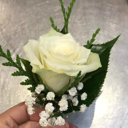 1 White Rose with Some Leaf Botton-hole