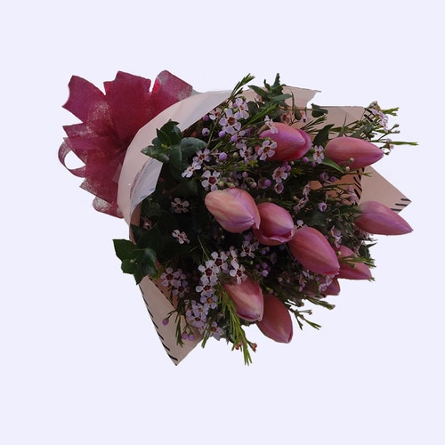 10 Stems Pink Tulip with Daisy & Leaves