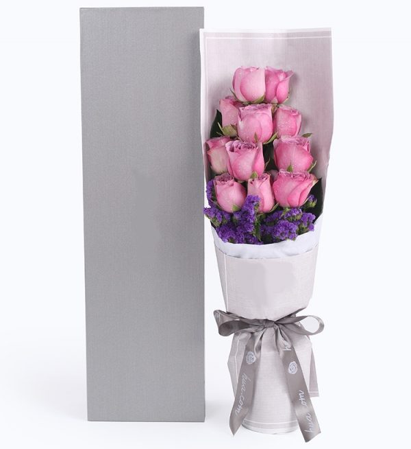 11 Stems Purple Rose 16.5*57cm Flower Box