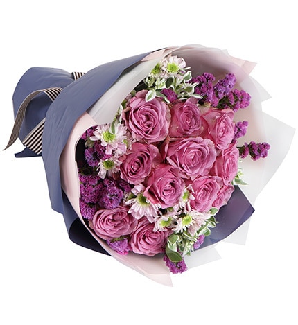 11 Stems Purple Rose with White Minor Flower