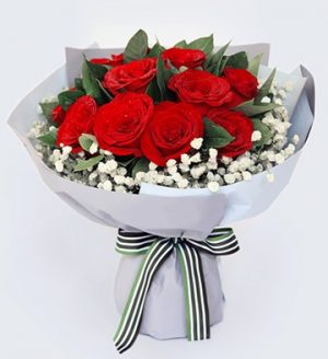 11 Stems Red Rose with Babysbreath