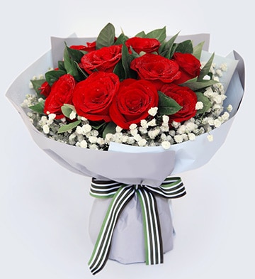 11 Stems Red Rose with Babysbreath