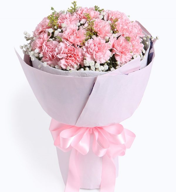 19 Stems Pink Carnation with Babysbreath & Oriole