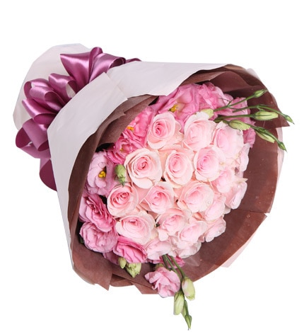 19 Stems Pink Rose with Pink Lisianthus