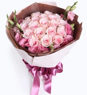 19 Stems Pink Rose with Pink Lisianthus