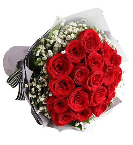 19 Stems Red Rose with Babysbreath