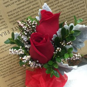 2 Red Rose with Some Leaf Corsage