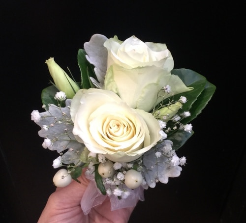 2 White Rose with Berry Corsage