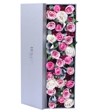 24 Stems Pink Rose & 5 Stems White Rose with Leaves