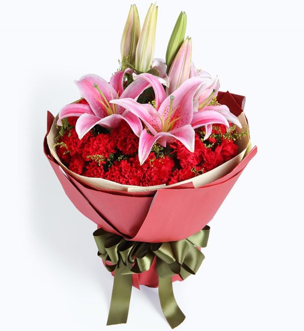 29 Stems Carnation & 2 Pink Oriental Lily