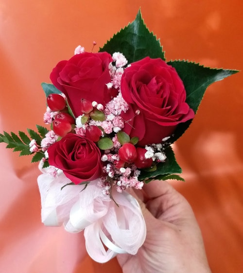 3 Red Rose with Berry Corsage
