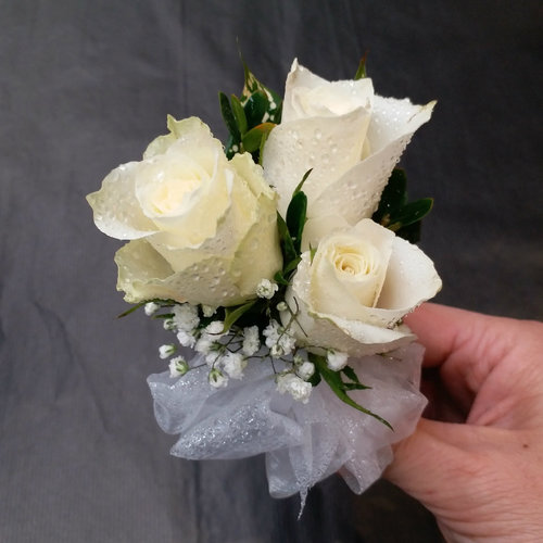 3 White Rose Corsage