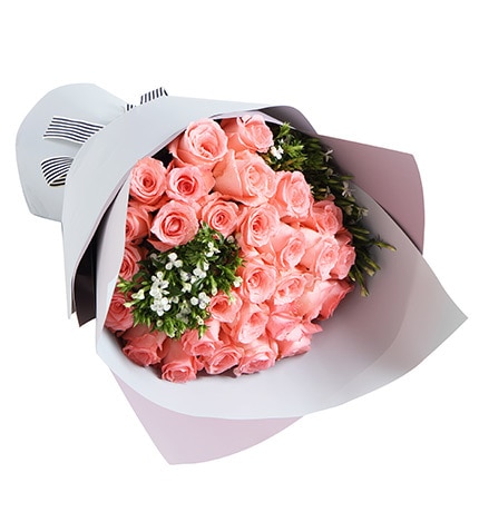 33 Stems Pink Rose & 5 Stems White Minor Flower