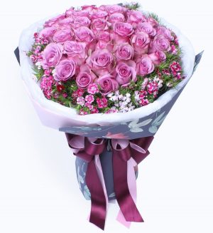 36 Stems Purple Rose with Pink Dianthus