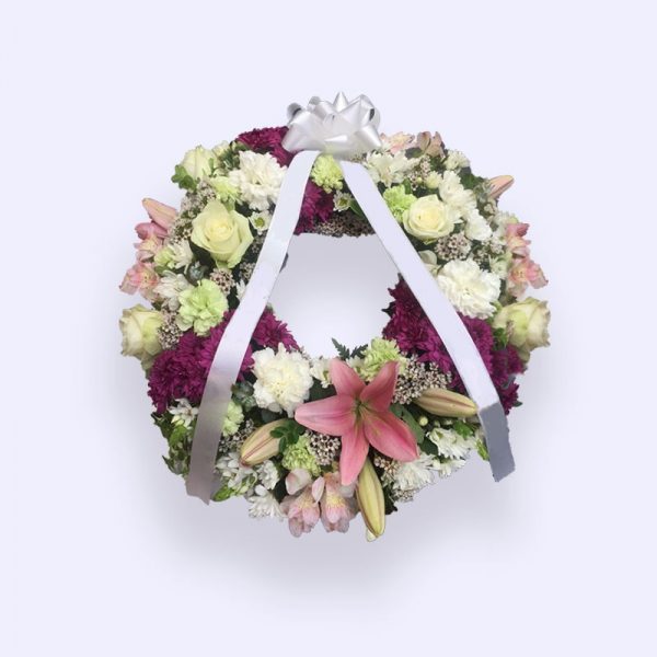 40cm (Small) Pink & Yellow-white Flower Wreath