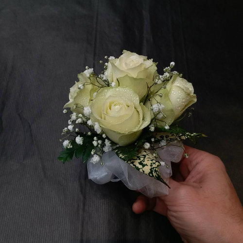 5 White Rose Corsage