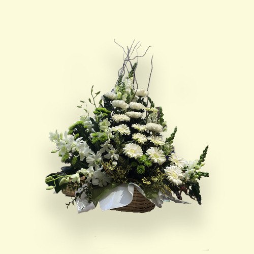 60cm (Medium) Green & White Flower Basket