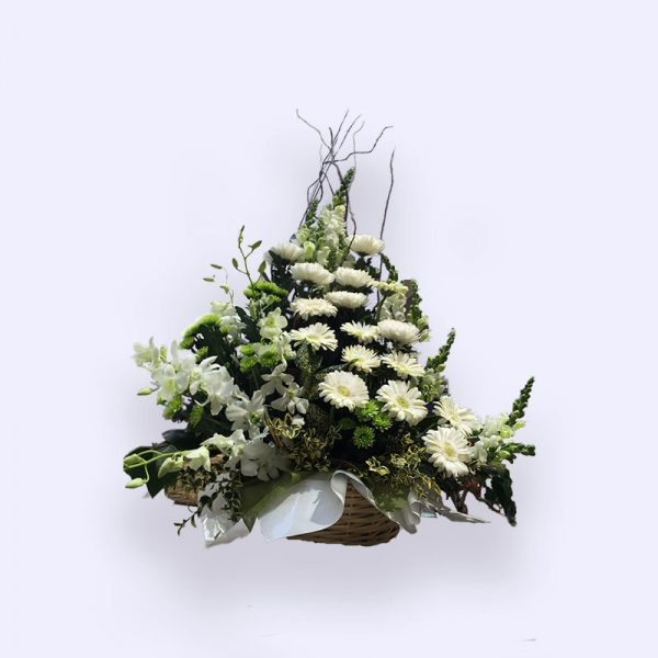 60cm (Medium) Green & White Flower Basket