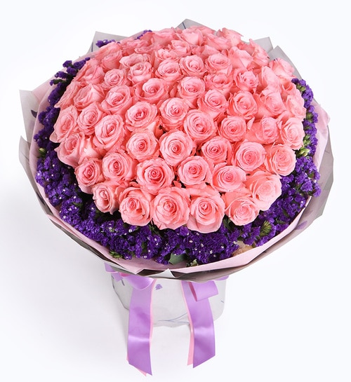 66 Stems Pink Rose & Dark Purple Statice