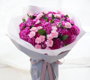 66 Stems Purple Carnation & 15 Stems Pink Spray Carnation with Leaves