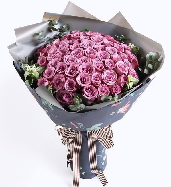 66 Stems Purple Rose with Leaves