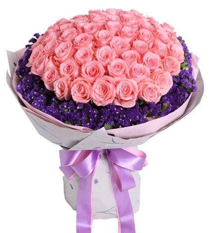 66枝粉玫瑰加深紫色勿忘我/不变的心