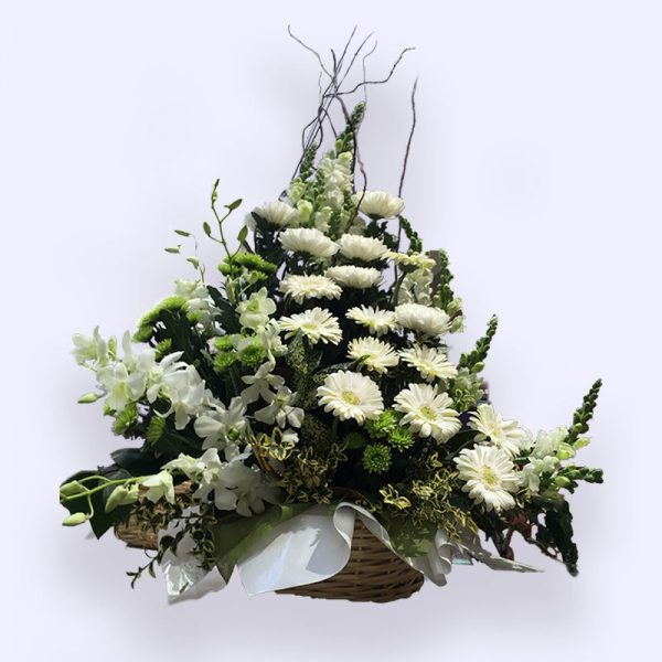 80cm (Large) Green & White Flower Basket