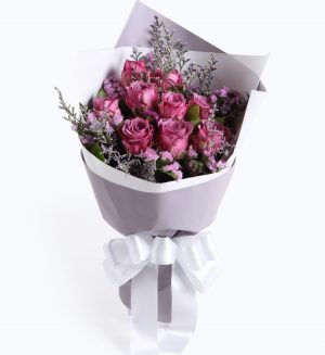 9 Stems Purple Rose with Light Purple Statice & Limonium