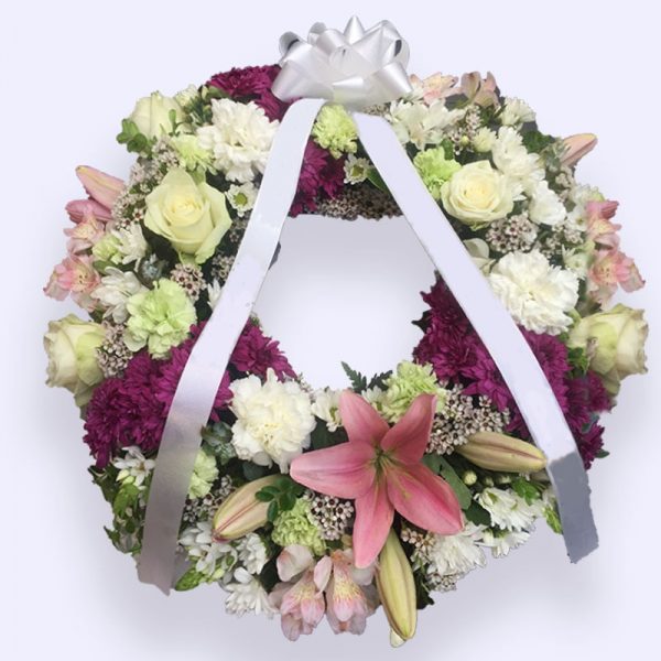 90cm (Large) Pink & Yellow-white Flower Wreath