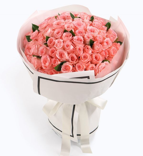99 Stems Pink Rose with Leaves