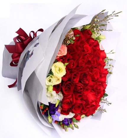 99 Stems Red Rose with Lisianthus & Acacia & Heiwingia